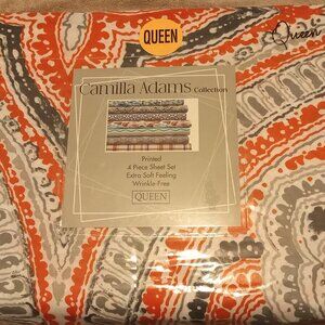Sheet Set Queen 4 piece Red Multicolor From Camilla Adams Collection New